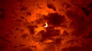 eclipse, moon, sun, sky, orange