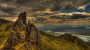grass, mountains, stones, summer, sky - wallpaper, background, image